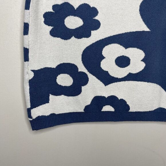 LOUNA Sweater Womens Large Blue Floral Knit Tank Sleeveless Abstract - Picture 7 of 10